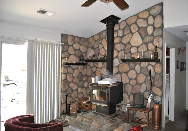 43379 Leach Rd, Ahwahnee, CA 93601 - detailed view of ceiling fan and a wood stove