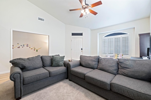 2871 E Ryan Ln, Fresno, CA 93720 - carpeted living area featuring lofted ceiling and ceiling fan