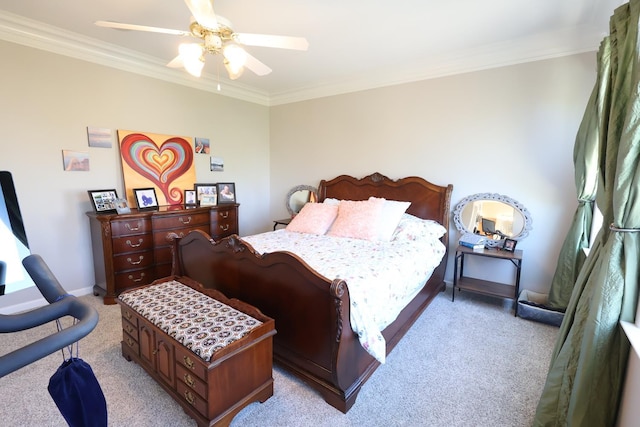 2143 Everglade Ave, Clovis, CA 93619 - bedroom featuring light colored carpet, ornamental molding, baseboards, and ceiling fan