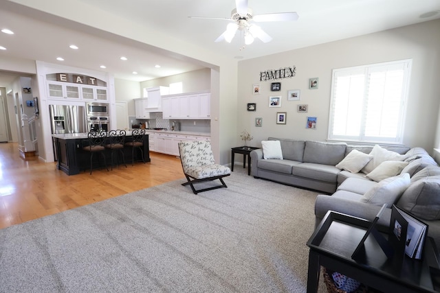 2143 Everglade Ave, Clovis, CA 93619 - living room with recessed lighting, light wood-style floors, and ceiling fan