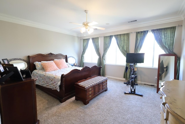 2143 Everglade Ave, Clovis, CA 93619 - bedroom featuring crown molding, light carpet, baseboards, and ceiling fan
