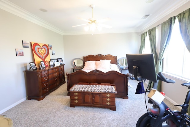 2143 Everglade Ave, Clovis, CA 93619 - bedroom featuring ornamental molding, light colored carpet, baseboards, and ceiling fan