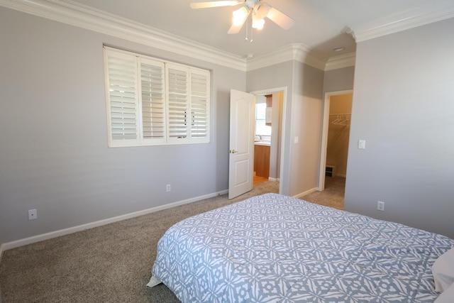 2143 Everglade Ave, Clovis, CA 93619 - bedroom with carpet flooring, crown molding, a spacious closet, baseboards, and a closet