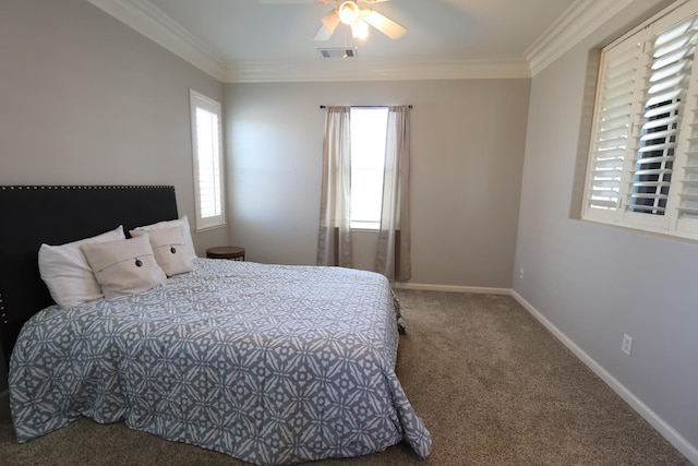 2143 Everglade Ave, Clovis, CA 93619 - bedroom with ornamental molding, carpet flooring, ceiling fan, and baseboards