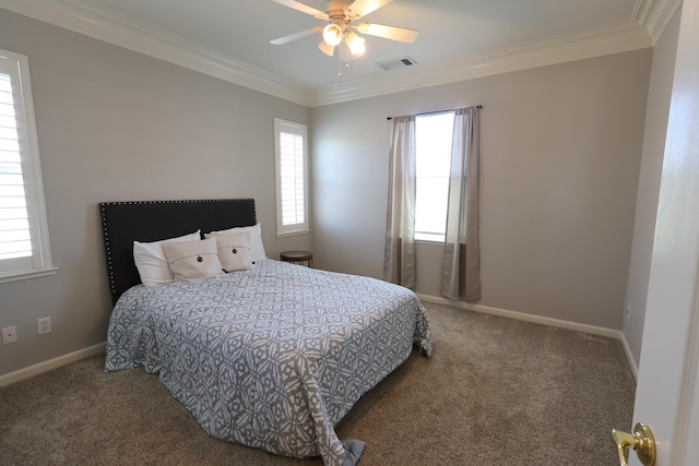 2143 Everglade Ave, Clovis, CA 93619 - bedroom featuring carpet floors, ornamental molding, baseboards, and ceiling fan