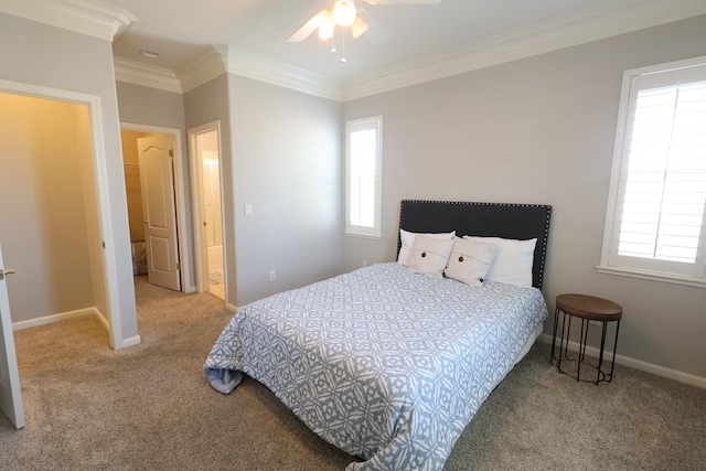 2143 Everglade Ave, Clovis, CA 93619 - carpeted bedroom with ornamental molding, ceiling fan, and baseboards