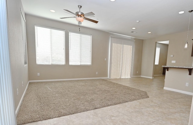 3368 Monterosa Ln, Clovis, CA 93619 - unfurnished room with a ceiling fan, recessed lighting, baseboards, and light tile patterned floors