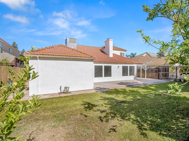 7549 N 8th, Fresno, CA 93720 - rear view of property with a patio area, a tile roof, a chimney, and stucco siding