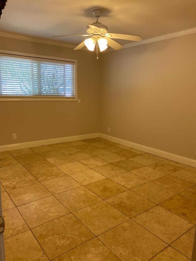 7371 N Highland, Clovis, CA 93619 - unfurnished room with a ceiling fan, crown molding, baseboards, and light tile patterned floors