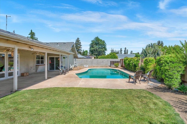 3595 W Magill Ave, Fresno, CA 93711 - view of swimming pool with ceiling fan and a patio