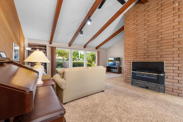 3595 W Magill Ave, Fresno, CA 93711 - tiled living room with a brick fireplace