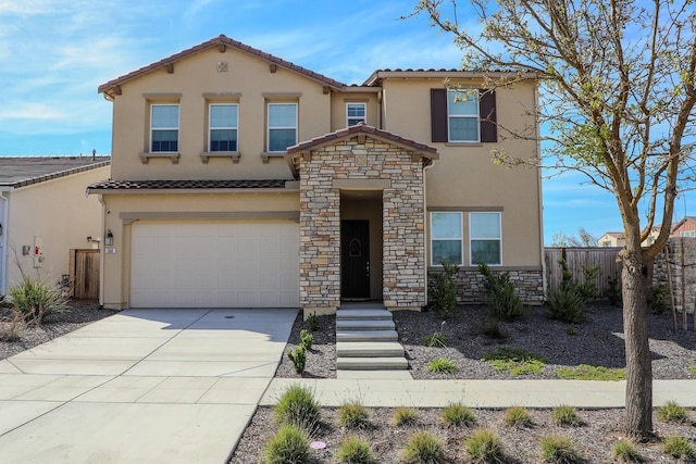 508 Laurel Crest Ave, Madera, CA 93636 - view of front of house with stone siding, stucco siding, and a tiled roof