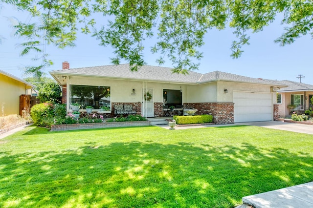 2934 N 8th St, Fresno, CA 93703 - ranch-style house with brick siding, a garage, driveway, and stucco siding