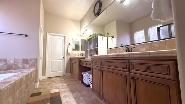 3257 Twain Ave, Clovis, CA 93619 - bathroom featuring vanity, a garden tub, and tile patterned flooring
