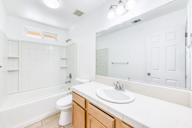 5164 W Michigan Ave, Fresno, CA 93722 - full bath featuring toilet, vanity, tile patterned floors, and shower / washtub combination