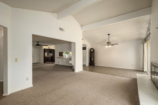 2081 Santa Ana Ave, Clovis, CA 93611 - unfurnished living room with ceiling fan, carpet, a brick fireplace, and baseboards