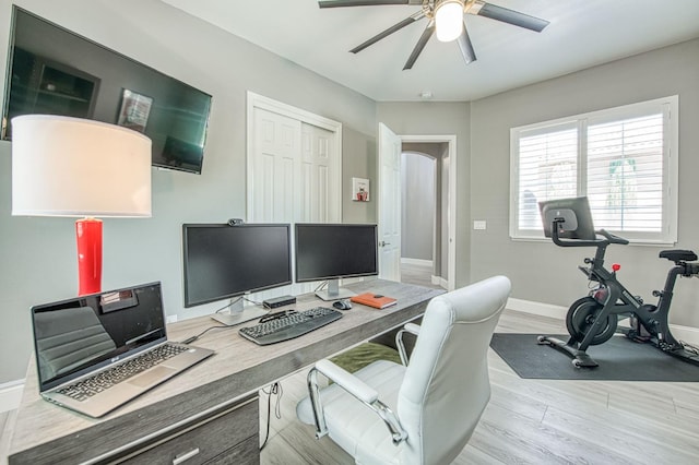 3081 Serena Ave, Clovis, CA 93619 - office area with wood finished floors, baseboards, and ceiling fan