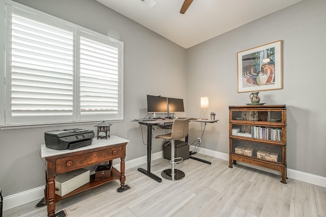 3081 Serena Ave, Clovis, CA 93619 - office space with light wood-style floors, baseboards, ceiling fan, and lofted ceiling