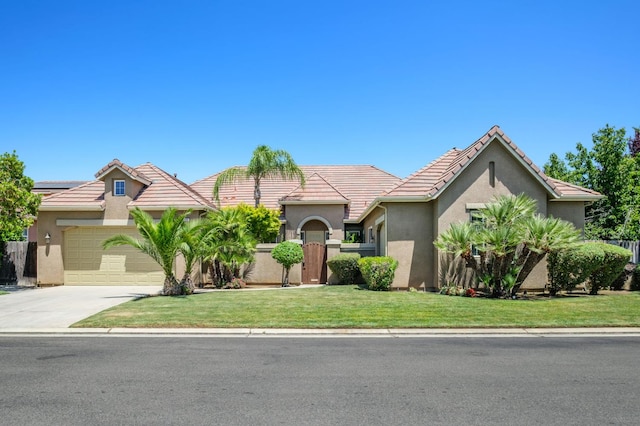 1698 E Wallington Ln, Fresno, CA 93730 - view of front of property with concrete driveway, stucco siding, a garage, and a tile roof