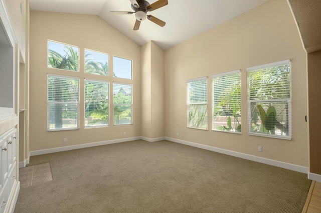 1698 E Wallington Ln, Fresno, CA 93730 - unfurnished room with ceiling fan, lofted ceiling, light colored carpet, and baseboards