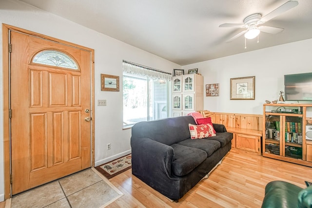 42357 Hanging Branch Rd, Shaver Lake, CA 93664 - living room with light wood-type flooring, a ceiling fan, and baseboards