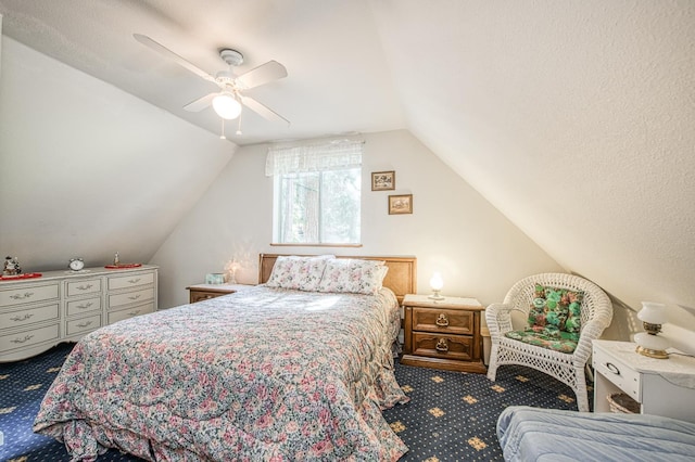 42357 Hanging Branch Rd, Shaver Lake, CA 93664 - bedroom with carpet flooring, lofted ceiling, and ceiling fan