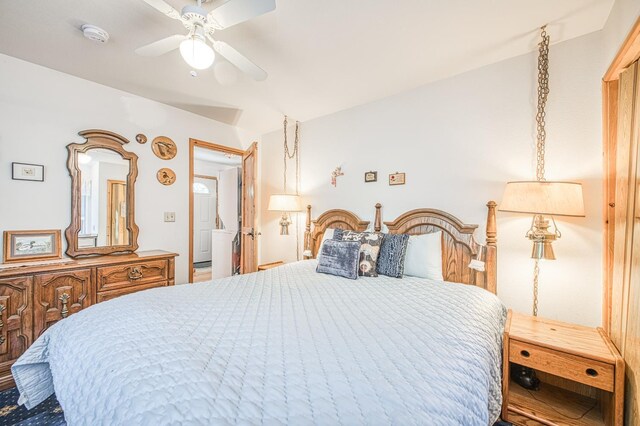 42357 Hanging Branch Rd, Shaver Lake, CA 93664 - bedroom with ceiling fan and lofted ceiling