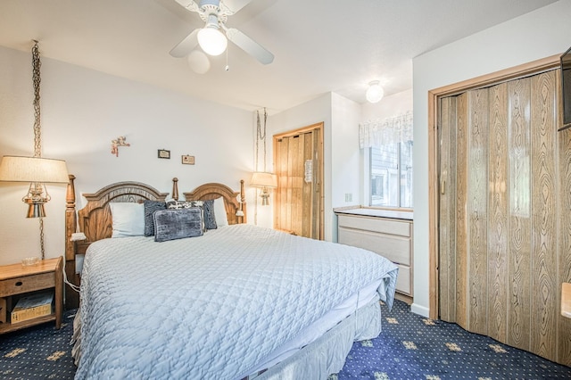 42357 Hanging Branch Rd, Shaver Lake, CA 93664 - bedroom featuring multiple closets, carpet floors, and a ceiling fan