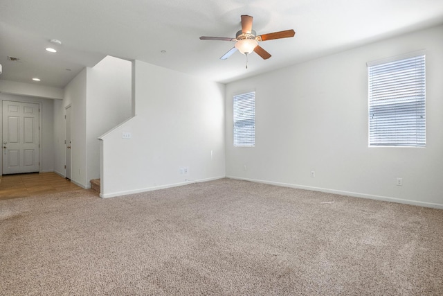 3834 Sussex Ave, Clovis, CA 93619 - empty room featuring light colored carpet, a ceiling fan, baseboards, and recessed lighting