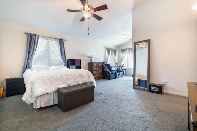2903 Desert Ranch Way, Madera, CA 93637 - carpeted bedroom with vaulted ceiling, ceiling fan, and baseboards