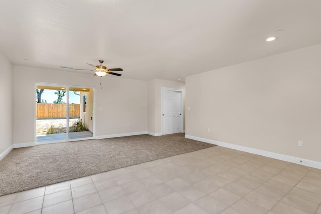 43 E Florence Ave, Fresno, CA 93706 - empty room with light carpet, baseboards, a ceiling fan, and recessed lighting