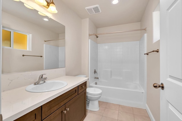43 E Florence Ave, Fresno, CA 93706 - full bathroom with vanity, tile patterned flooring, toilet, bathing tub / shower combination, and recessed lighting