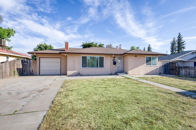 1205 W Clinton Ave, Fresno, CA 93705 - ranch-style house featuring stucco siding, driveway, a garage, and a chimney