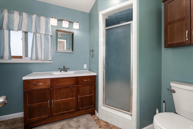 4003 E Fedora Ave, Fresno, CA 93726 - full bath with toilet, a shower stall, vanity, baseboards, and tile patterned flooring