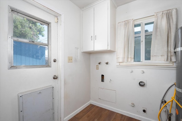 4003 E Fedora Ave, Fresno, CA 93726 - laundry area with cabinet space, gas dryer hookup, healthy amount of natural light, and dark wood-type flooring