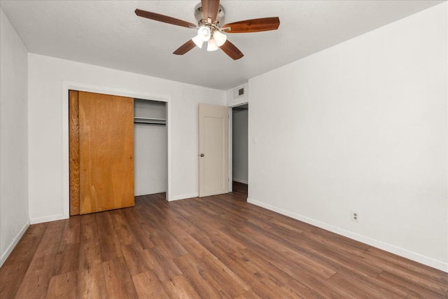 4003 E Fedora Ave, Fresno, CA 93726 - unfurnished bedroom with wood finished floors, a closet, baseboards, and a ceiling fan