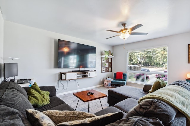 119 Magnolia Ave, Lemoore, CA 93245 - living room with a ceiling fan, wood finished floors, and baseboards
