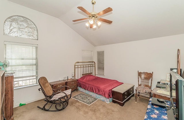 4223 W Yale Ave, Fresno, CA 93722 - bedroom with lofted ceiling, carpet floors, and a ceiling fan
