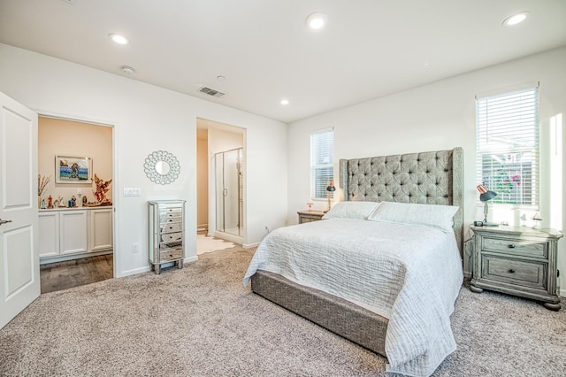 4284 Hillside Rd, Madera, CA 93636 - bedroom with carpet, connected bathroom, recessed lighting, and baseboards