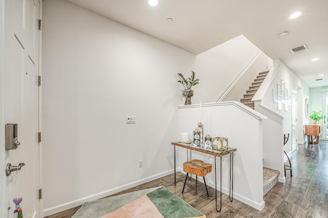 4284 Hillside Rd, Madera, CA 93636 - hall with stairway, wood finished floors, recessed lighting, and baseboards