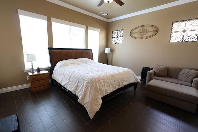 3309 Beverly Ave, Clovis, CA 93619 - bedroom with baseboards, ornamental molding, multiple windows, and dark wood-style flooring
