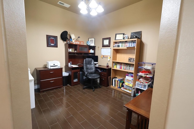 3309 Beverly Ave, Clovis, CA 93619 - office space with a chandelier and dark wood-style floors
