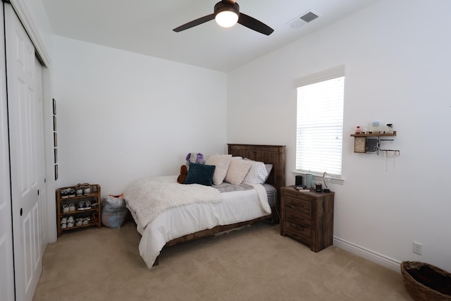 3309 Beverly Ave, Clovis, CA 93619 - bedroom with a closet, light carpet, and ceiling fan