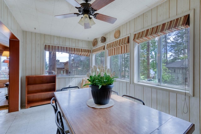 44468 Lakeview Ave, Shaver Lake, CA 93664 - sunroom / solarium with outdoor dining area, a ceiling fan, and healthy amount of natural light