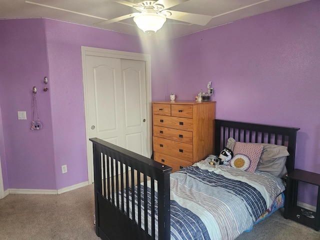 3351 Winter Way, Madera, CA 93637 - bedroom with carpet flooring, baseboards, a closet, and ceiling fan