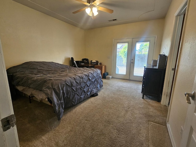 3351 Winter Way, Madera, CA 93637 - carpeted bedroom featuring access to outside, french doors, ceiling fan, and baseboards