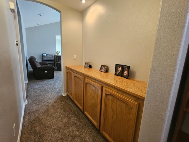 3351 Winter Way, Madera, CA 93637 - corridor with dark colored carpet, arched walkways, recessed lighting, and baseboards