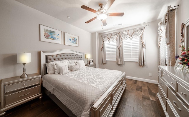 5615 N Lucy Ruiz Ave, Fresno, CA 93723 - bedroom with baseboards, dark wood-style floors, and ceiling fan