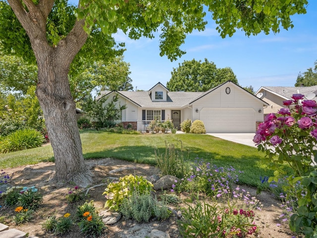 6185 N Milburn Ave, Fresno, CA 93722 - view of front of property with an attached garage, a front yard, and driveway