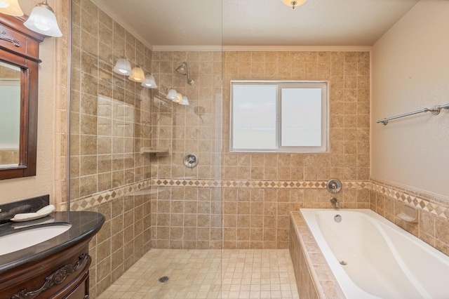 37731 Shoreline Dr, Bass Lake, CA 93604 - full bathroom featuring vanity, a bath, and tiled shower